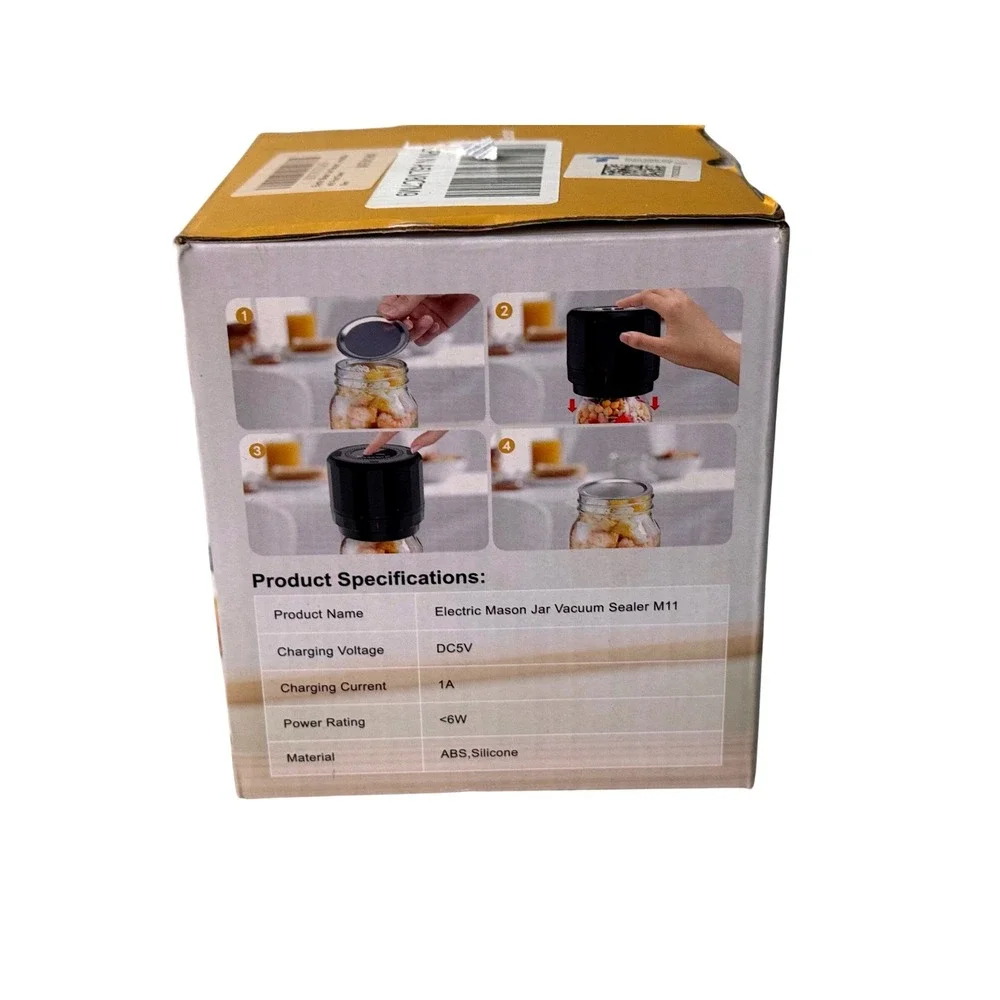 Electric Mason Jar Vacuum Sealer M11 Black Cordless Rechargeable LED Display
